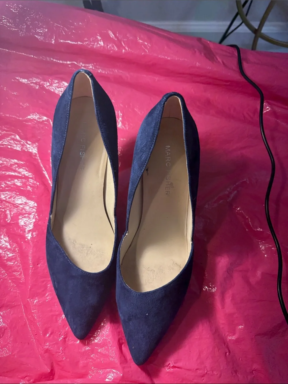 Marc Fisher Navy Suede Pointed-Toe Pumps
